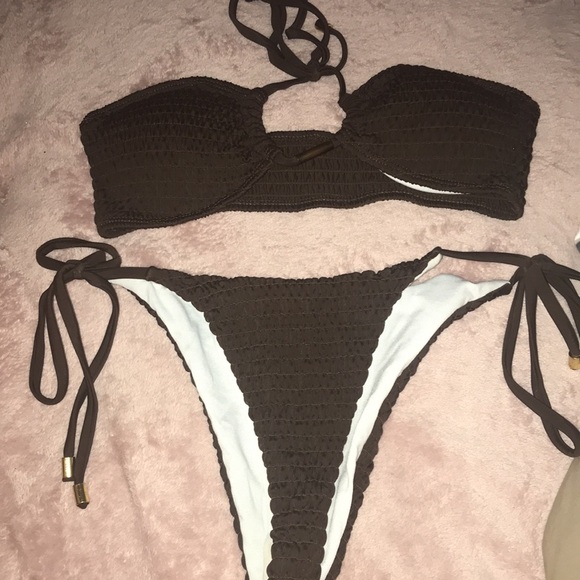 SweatyRocks Women's 2 Piece Bathing Suit Ribbed Tie Side Halter Bikini Swimsuit - Picture 4 of 4